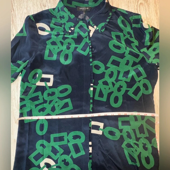 Lafayette 148 Silk Duvall Link Print Button-down Long Sleeve Blouse L - Picture 13 of 16
